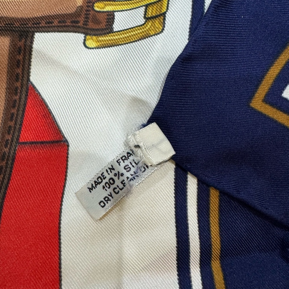 Hermes Multicolor Silk Scarf with Navy, Green, Gold and Red Accents - Picture 11 of 12